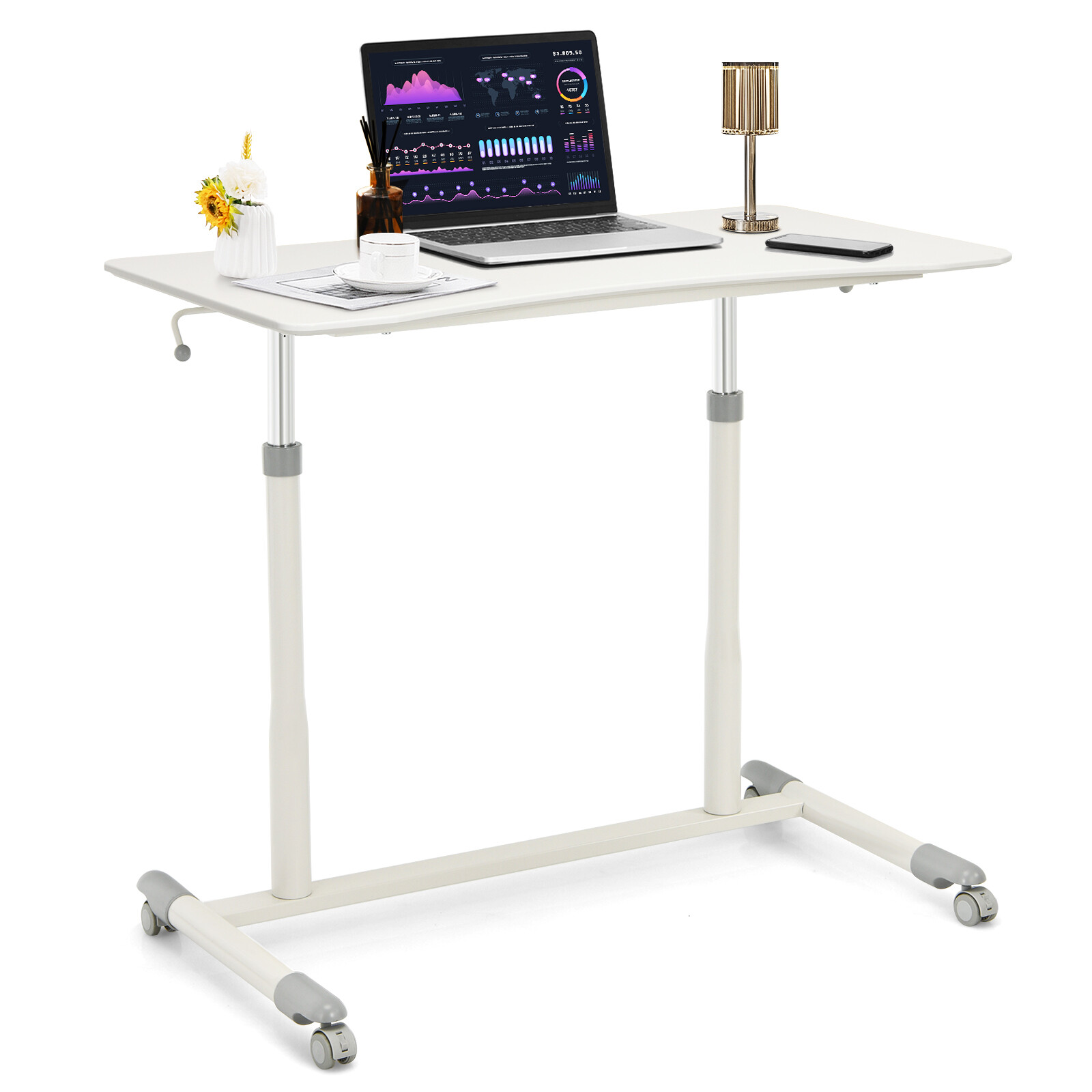 Costway Height Adjustable Computer Desk Sit to Stand Rolling Table White gallery