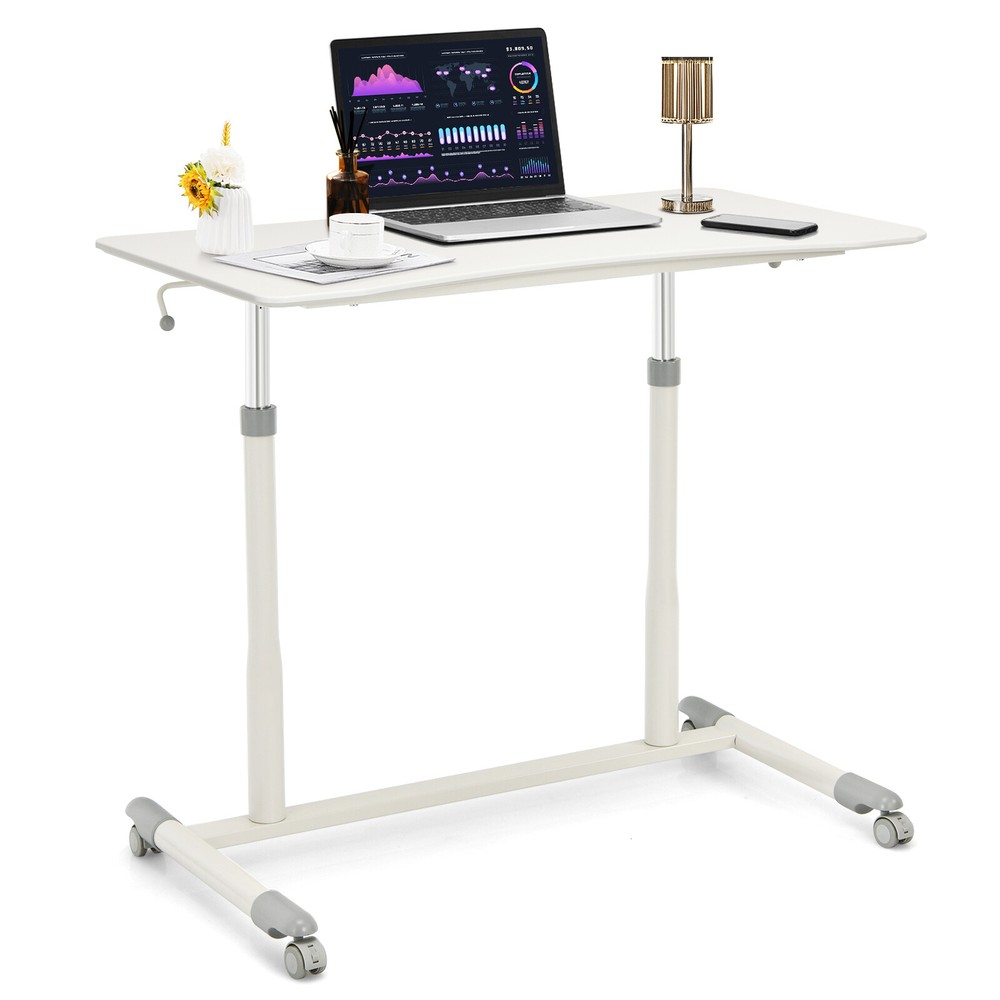 Costway Height Adjustable Computer Desk Sit to Stand Rolling Table White
