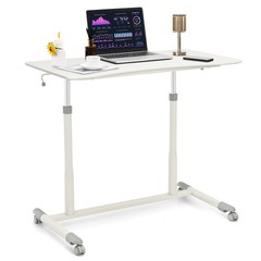 Costway Height Adjustable Computer Desk Sit to Stand Rolling Table White