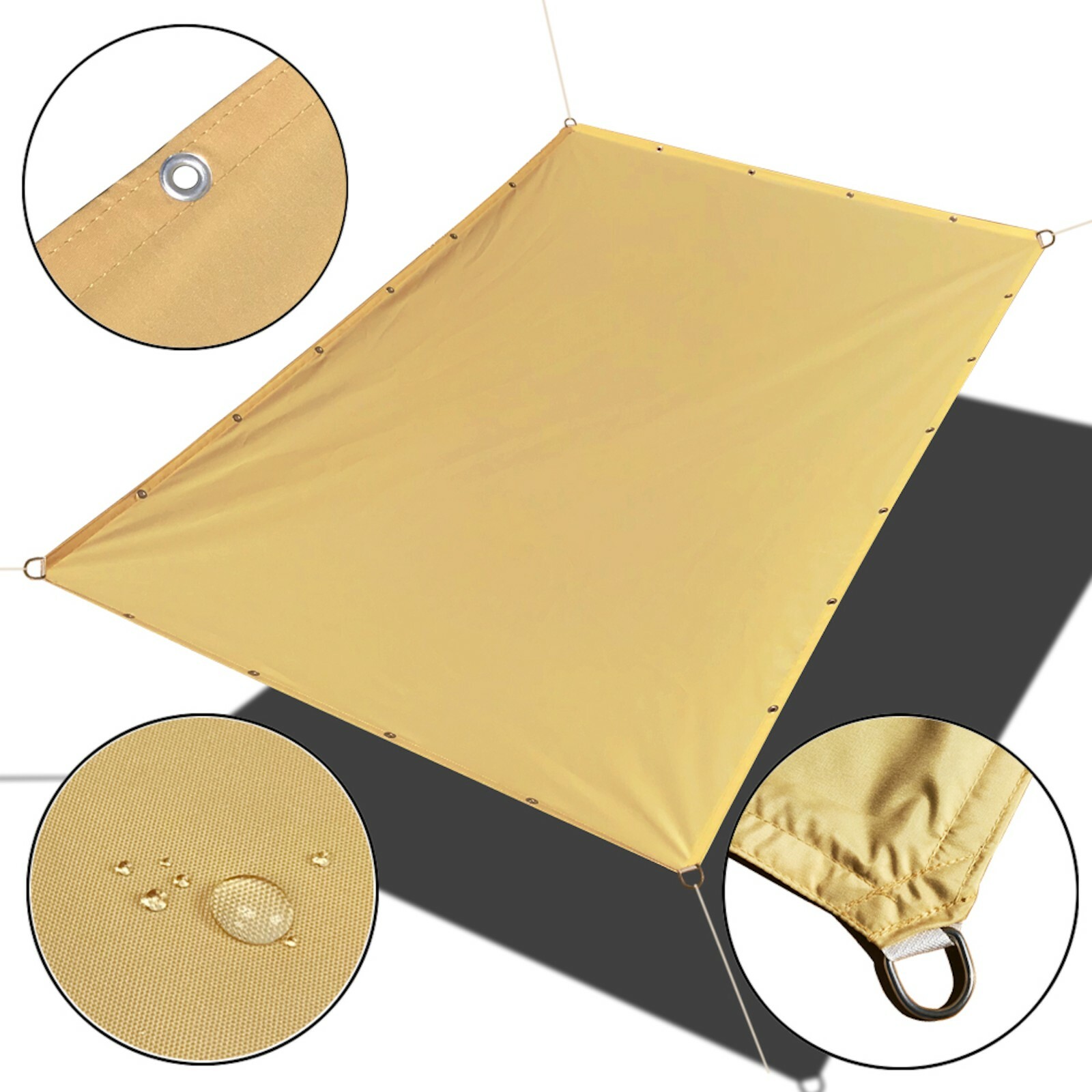 Heavy Duty Straight Edge Waterproof Shade Sail Canopy Cover Patio Awning in Sand gallery