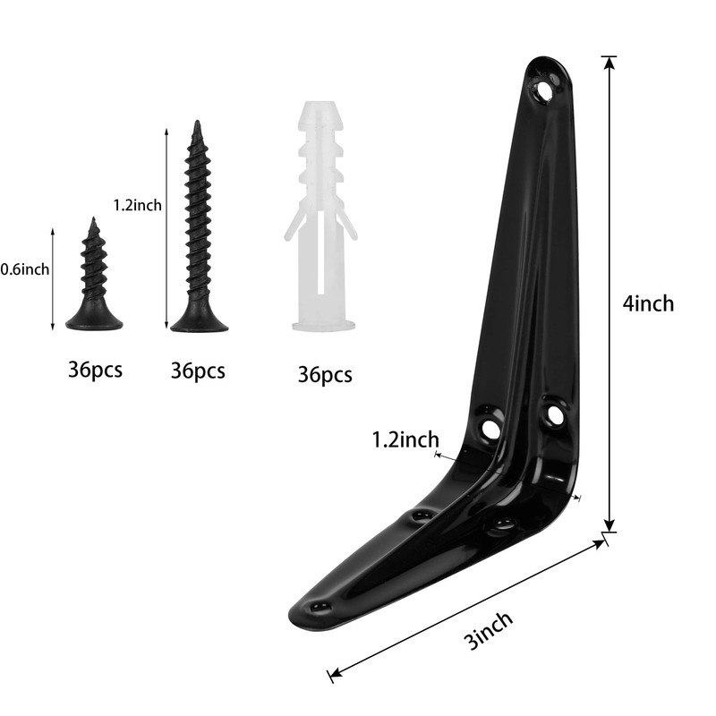 12Pack Shelf Brackets Heavy Duty Black Metal Floating Shelves Bracket 4 x 3 Inch gallery