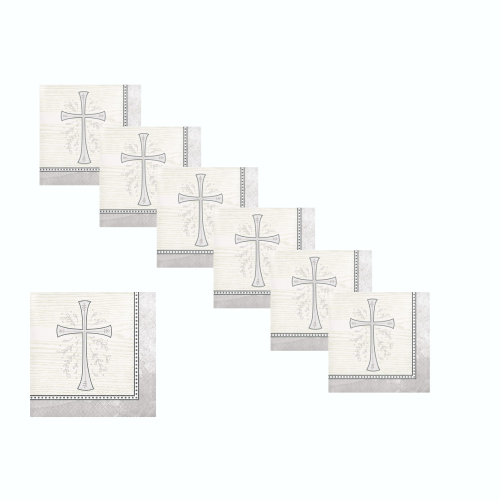 Religious Silver Cross Beverage Cocktail Paper Disposable Napkins – 48 Count gallery