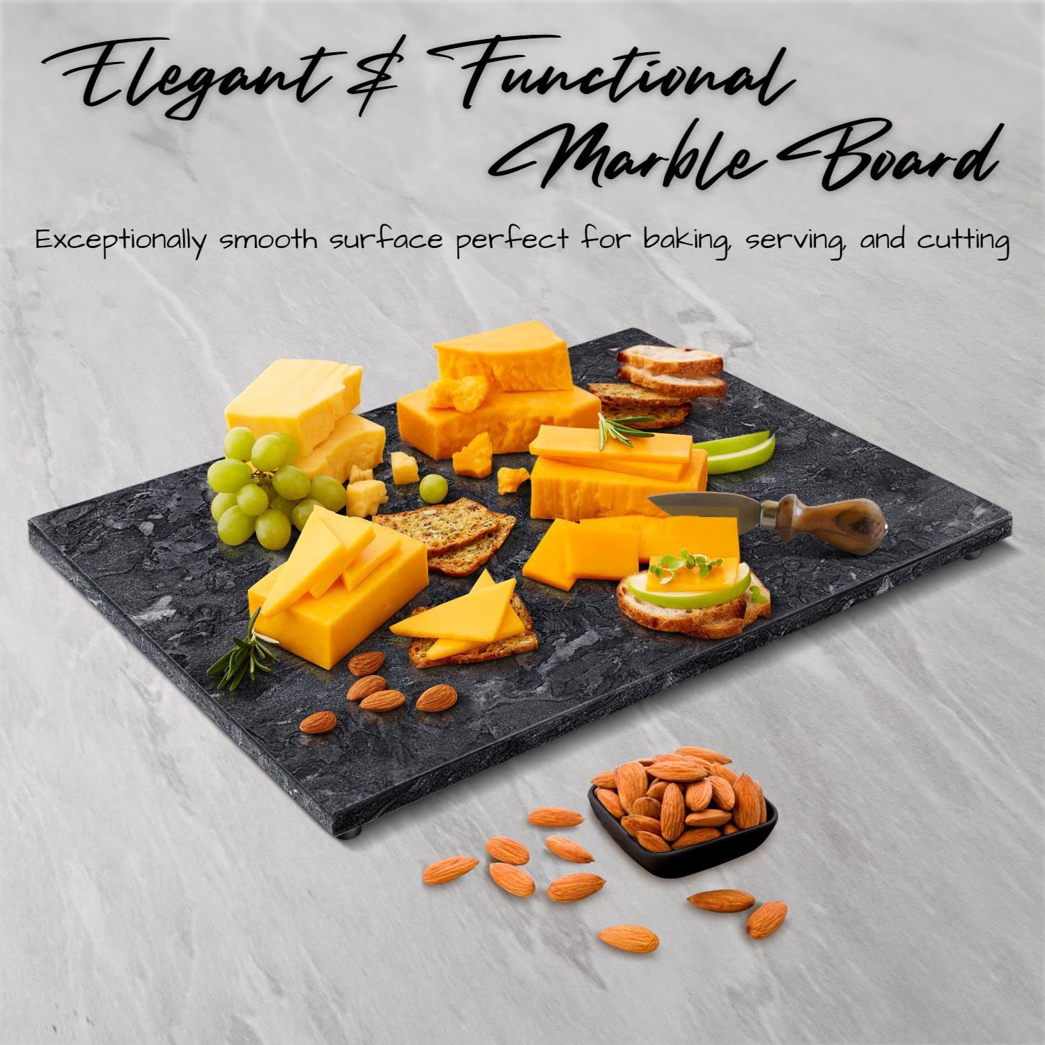 Flexzion Rectangular Marble Cheese Board - 11.5 x 15 Inch Black Marble Serving B gallery