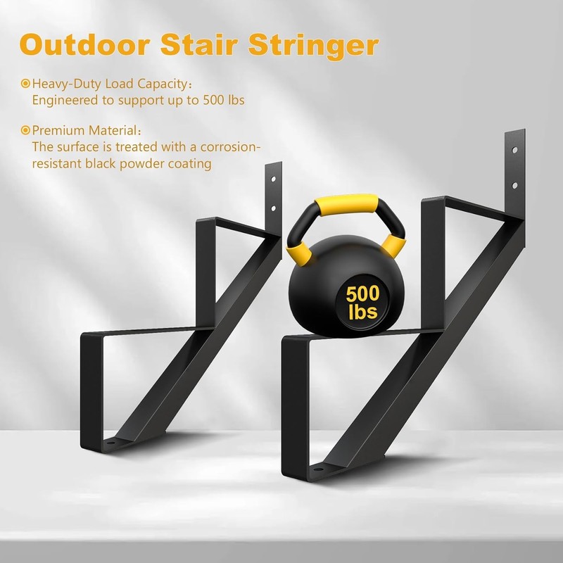 Steel Stair Stringer 6 Step Riser for Deck Height 50in, Black Powder Coated gallery