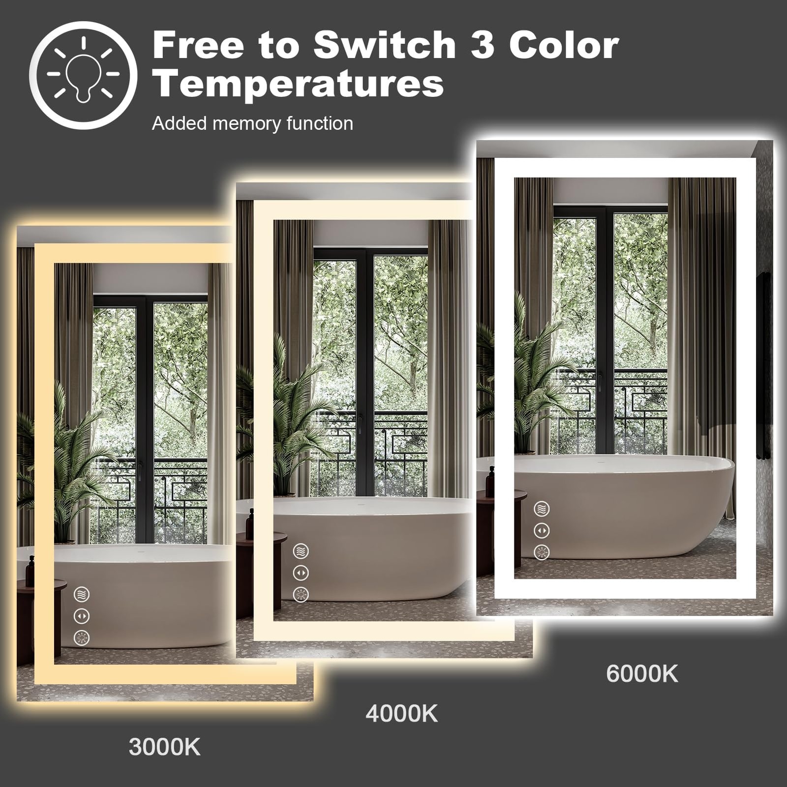 Mirror Bathroom 60 L x 36 W Front Backlit Dimmable Anti Fog Amorho LED Backlight gallery