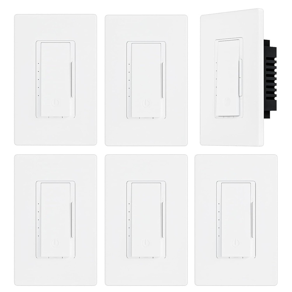 6 Pack Digital Dimmer Light Switch Single Pole/3-Way LED Dimmer ETL Listed White