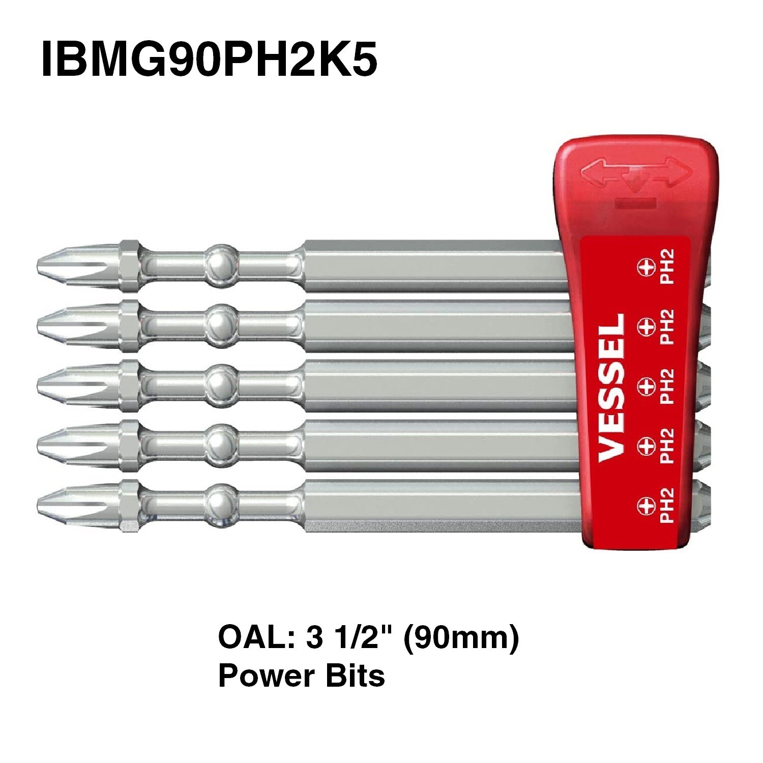 Vessel JIS Impact Bit Set 3-1/2" 5pc Like Phillips PH2 w Magnetizer Holder HRC62 gallery