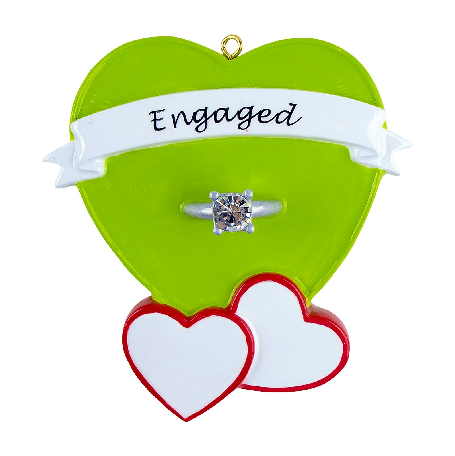 PERSONALIZED Engaged Diamond Ring with Hearts Ornament gallery