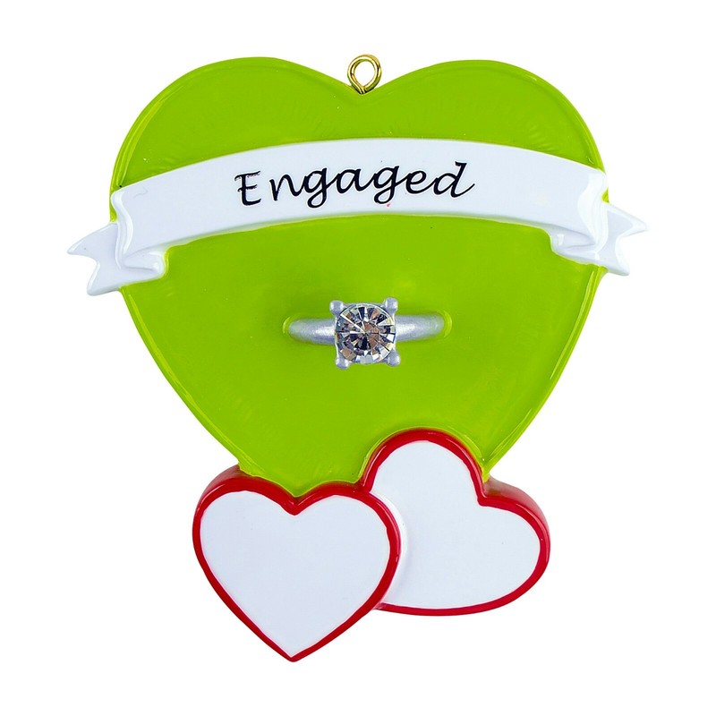 PERSONALIZED Engaged Diamond Ring with Hearts Ornament gallery