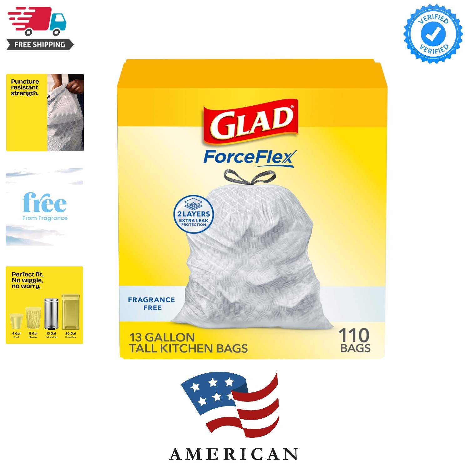 ForceFlex Tall Kitchen Drawstring Trash Bags, 13 Gal, Fragrance Free, 110 Ct ... gallery