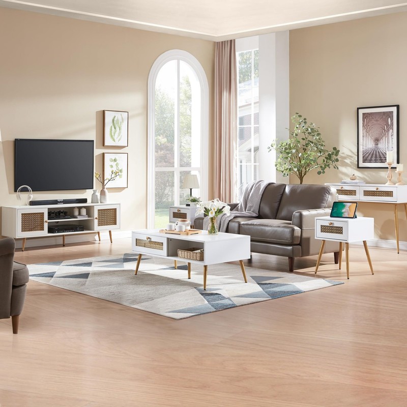 Modern Style Side Table, End Table with Drawer for Living Room, Square Wooden... gallery