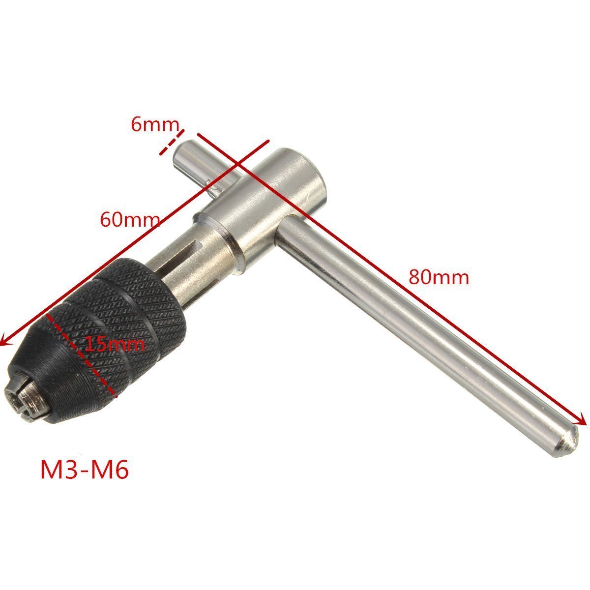 T-Handle Tap Wrench Chuck Type Capacity M3-M6 1/8"-1/4" Adjustable Hand Tool gallery