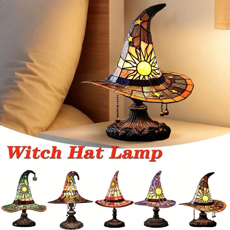 Stained 3D Witch Hat Lamp Resin Creative Retro Led Night Light Desk Lamp gallery