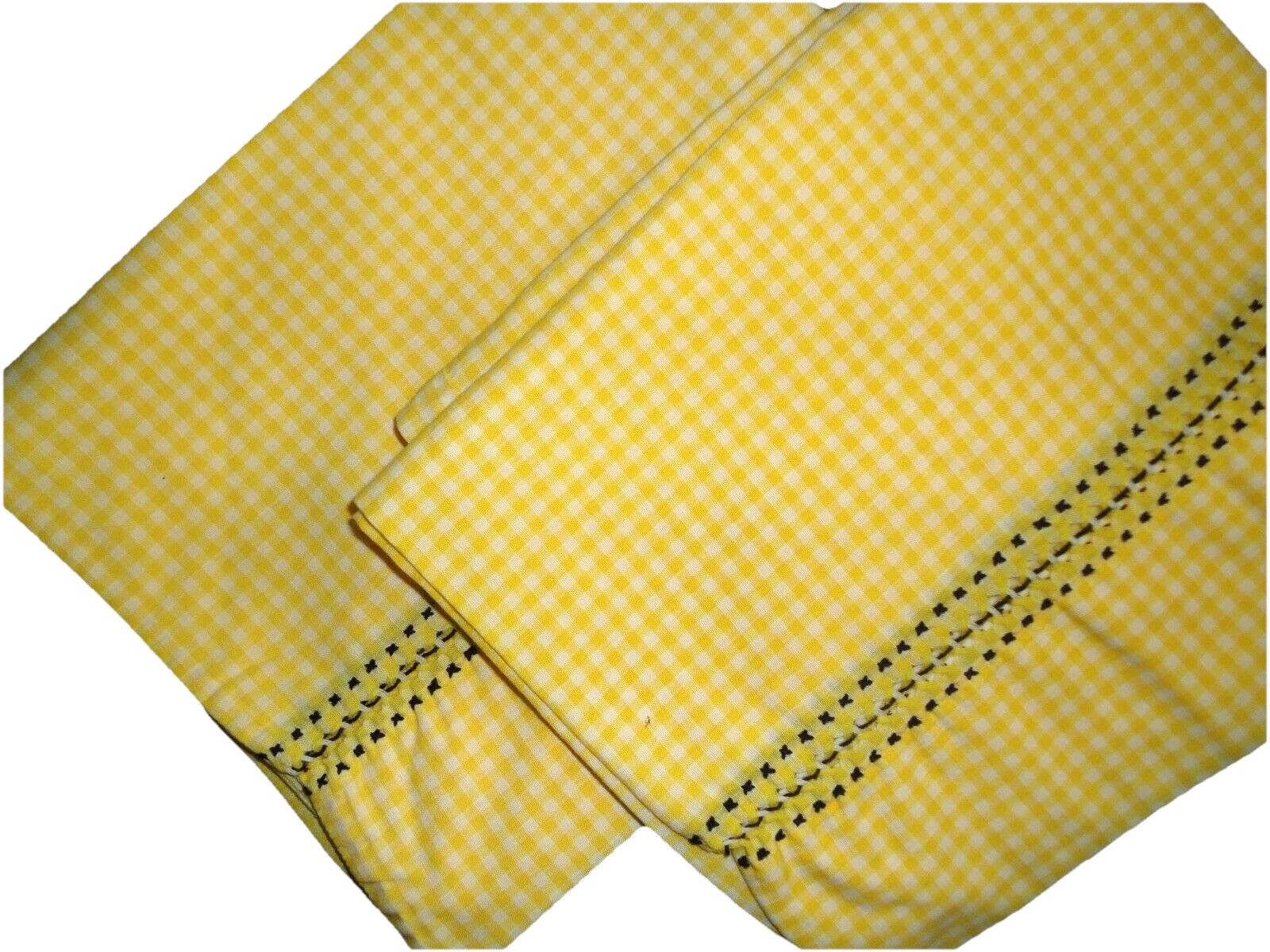 VINTAGE CUSTOM YELLOW & BLACK GINGHAM CHECKS (2) STANDARD PILLOWCASES 19X30 gallery