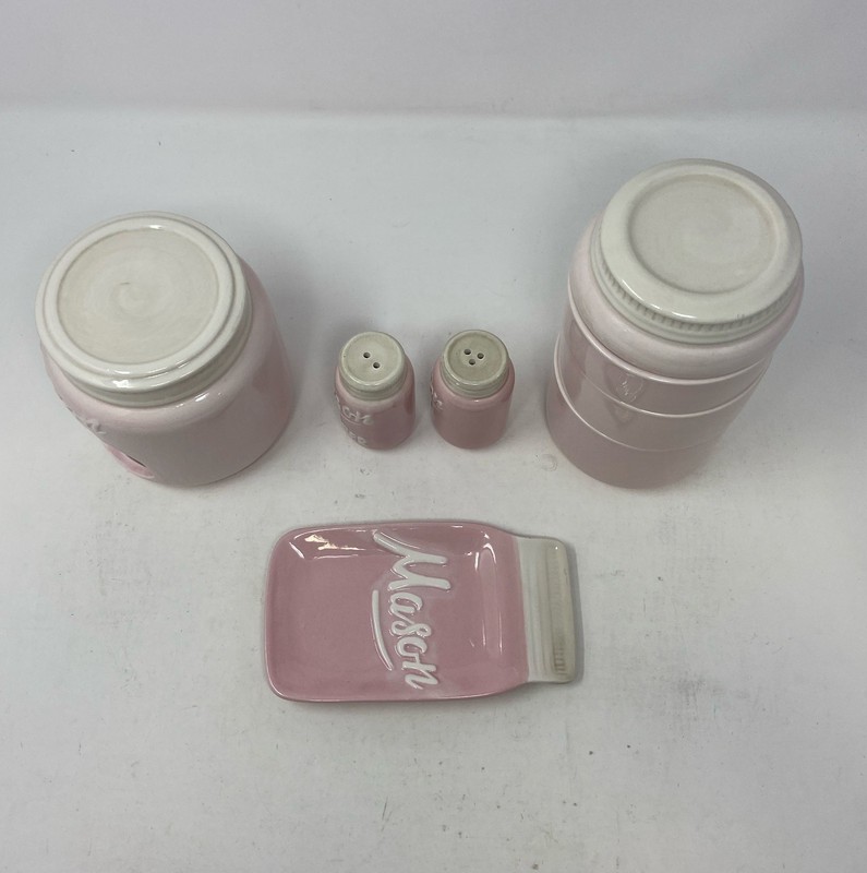 Goodscious Pink Mason Jar 9-Pc Ceramic Kitchen Set w/ Cups & Shakers gallery