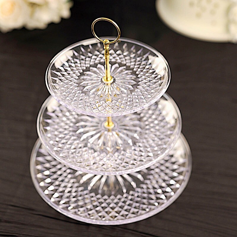 12" Clear 3 Tier Crystal Plastic Round CUPCAKE HOLDER Party Events Decorations gallery