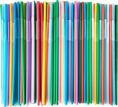 Flexible Disposable Plastic Drinking Straws Colorful Extra Long 300 Pcs