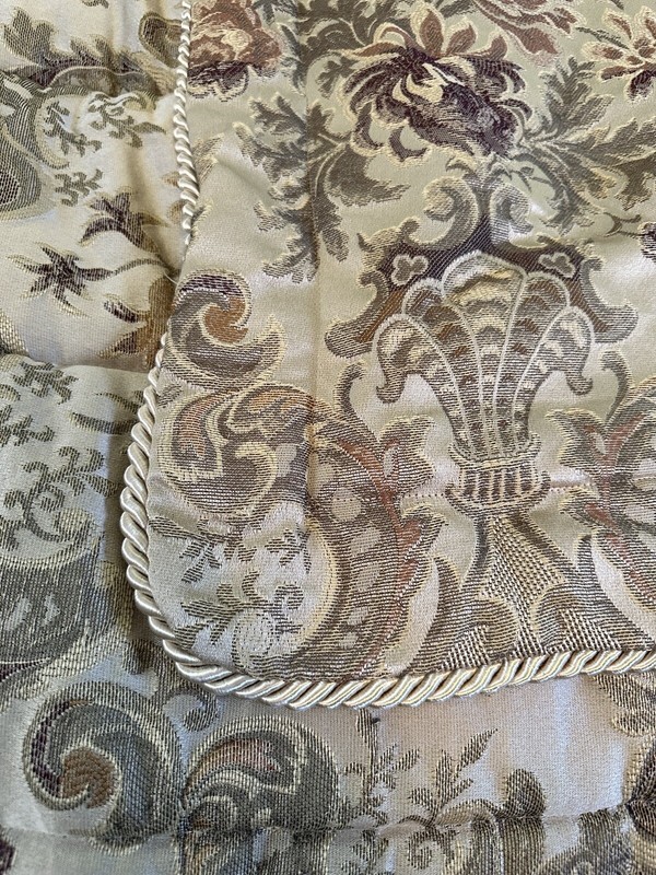 Queen Gold Beige elegant Soft Shimmer Jacquard Bedding Braided Cord Trim 86x92in gallery