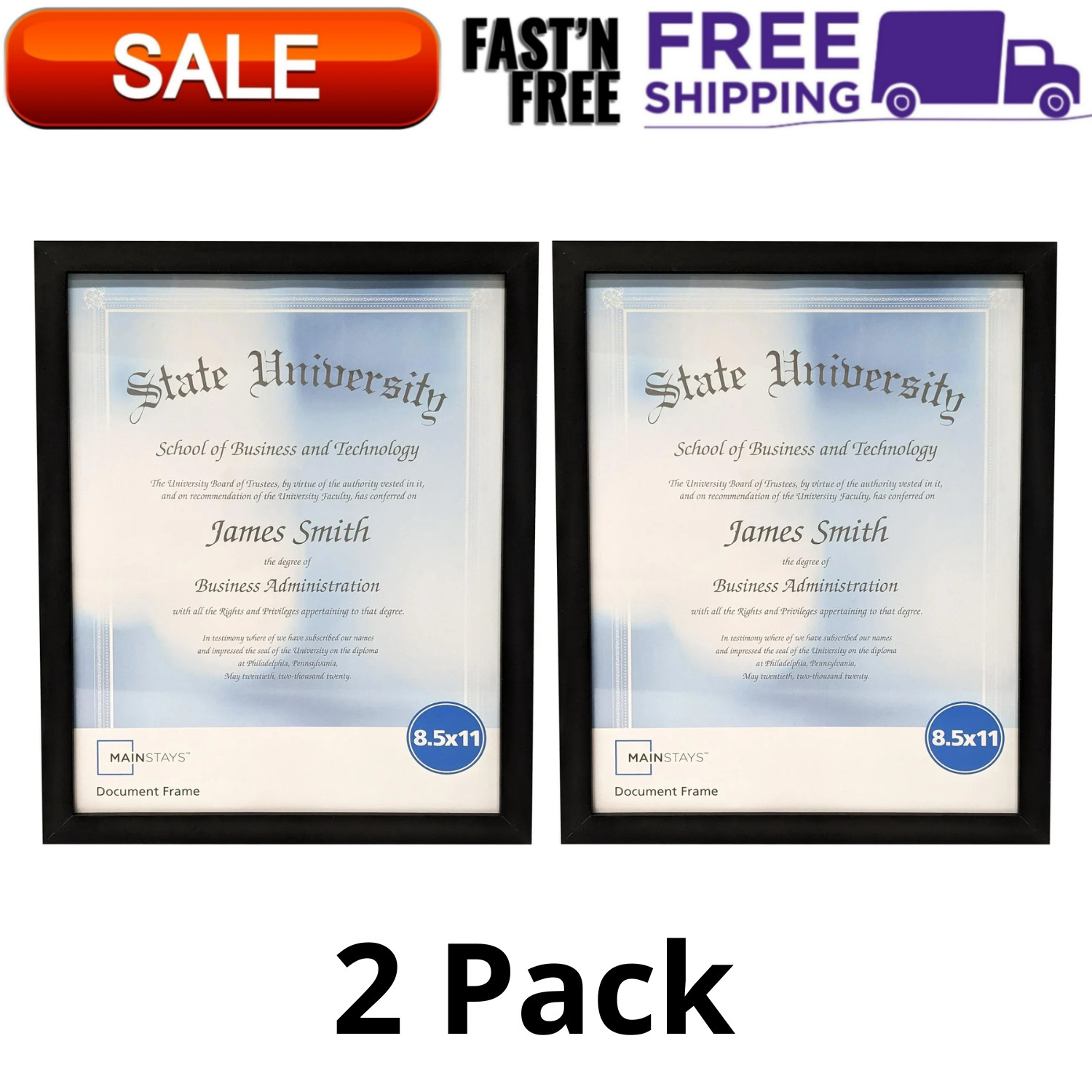 (2 Pack) 8.5x11 Document Picture Frame Certificate Wall Home Office Decor, Black gallery