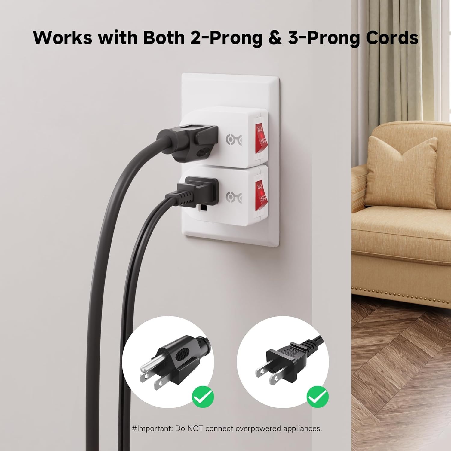 3 Pack Grounded Outlet With ON Off Switch Single Plug In Power Button - NEW gallery