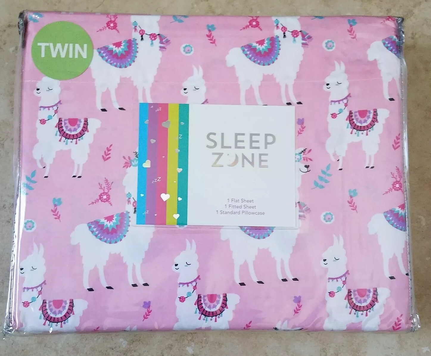 Sleep Zone TWIN Sheet Set Kids 3pc Girls Pink Llamas Floral NEW gallery