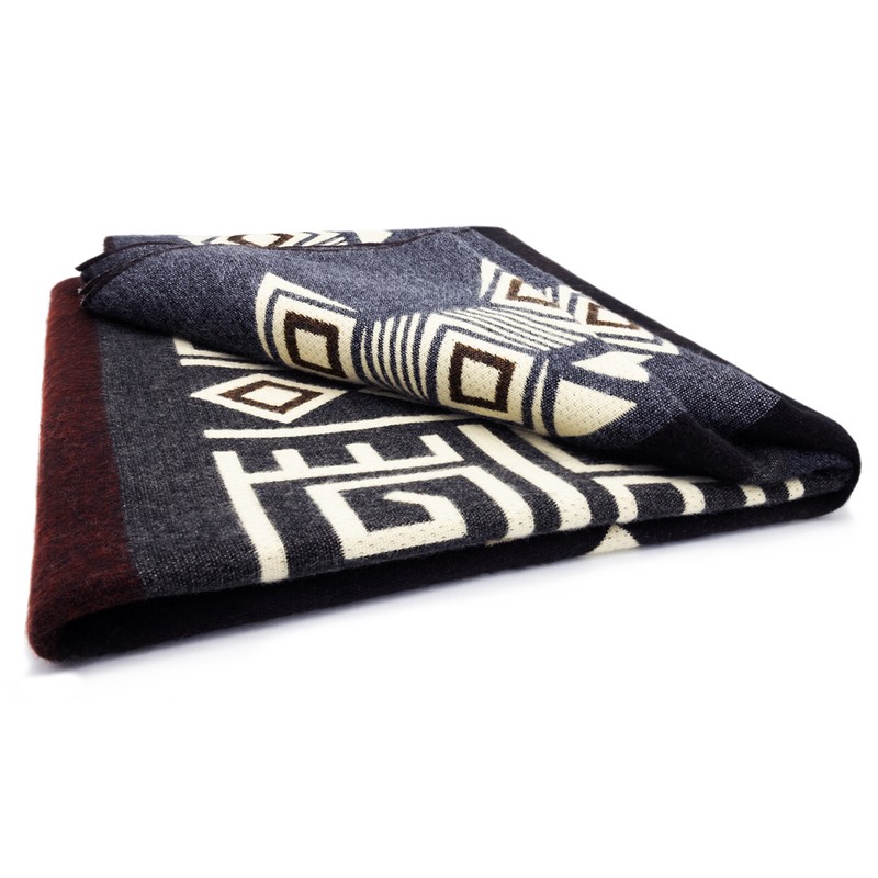 EXTRA LARGE ALPACA WOOL BLANKET SOFT &WARM GRAY-TAN REVERSIBLE SOUTHWEST PATTERN gallery