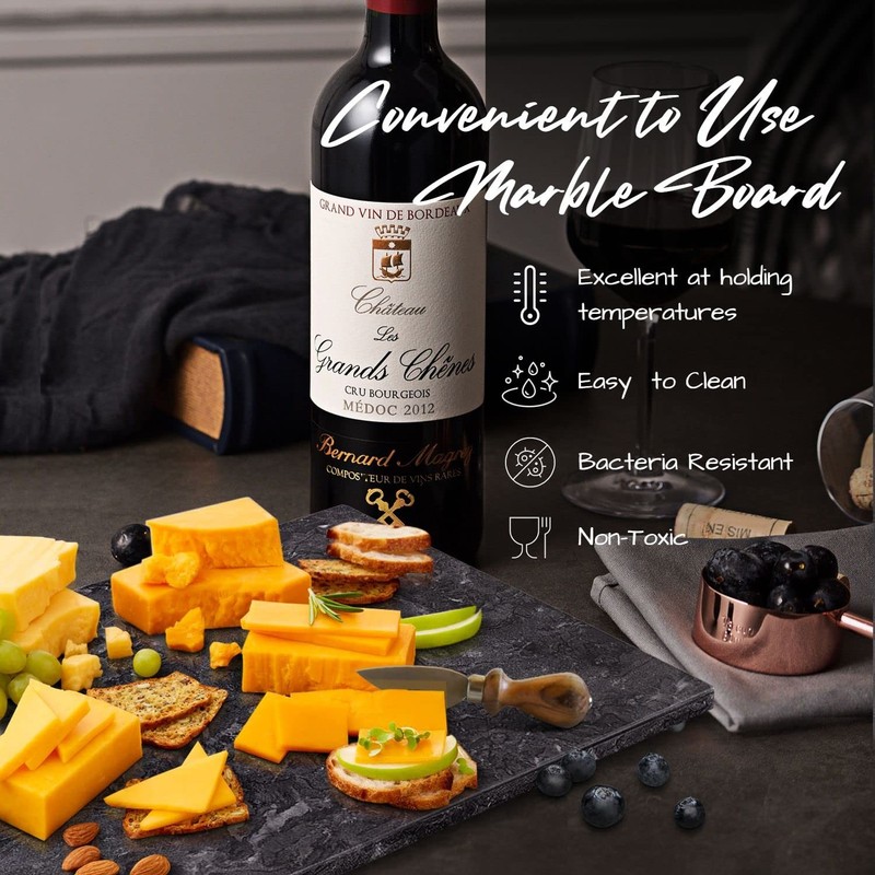 Flexzion Rectangular Marble Cheese Board - 11.5 x 15 Inch Black Marble Serving B gallery