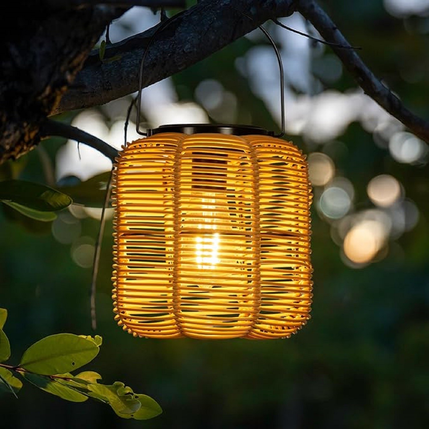 CLAONER Solar Rattan Lantern with Twine Handle Outdoor Waterproof for Yard Decor gallery