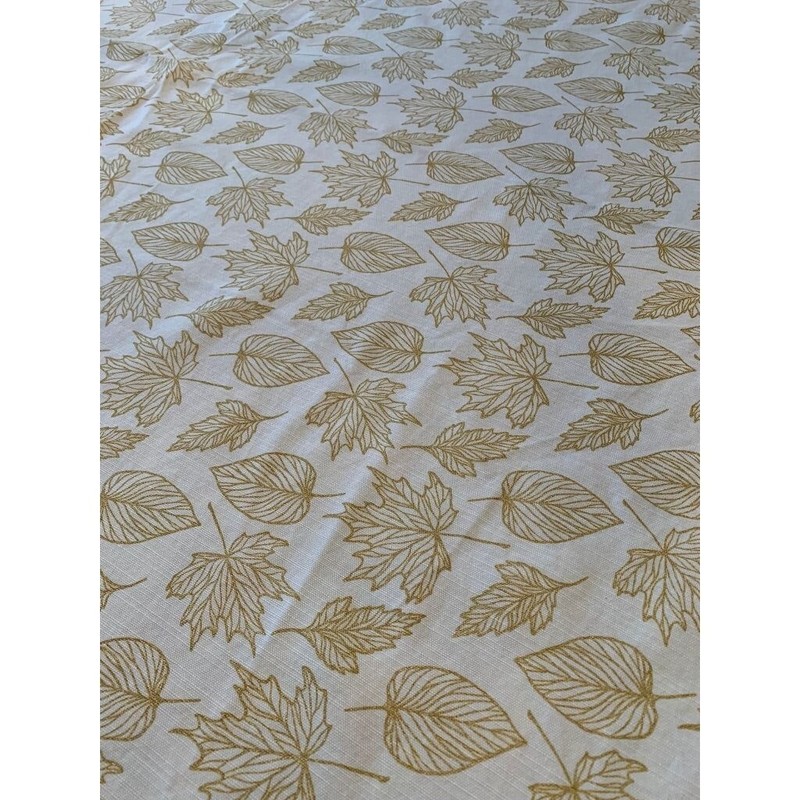 Rectangular Tablecloth Table Linen Cream with Gold Metallic Leaves 61" x 77" gallery