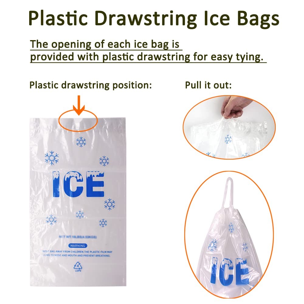 200-Pack 8-Pound Plastic Drawstring Ice Bags, 11 x 19 Inches gallery
