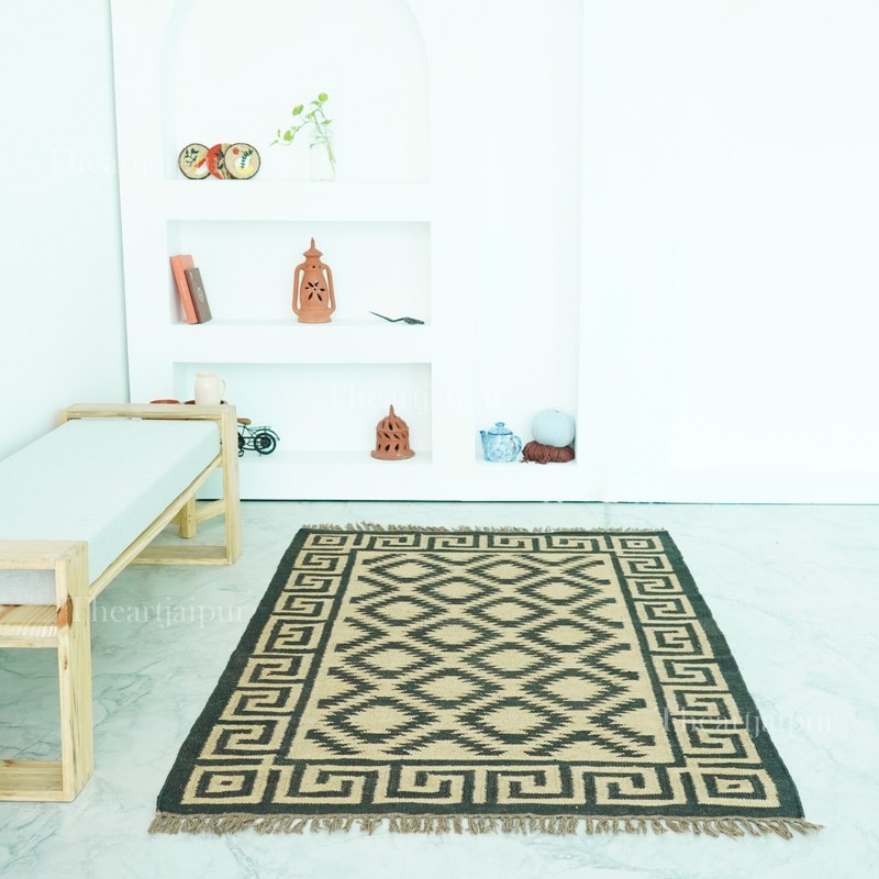 Handwoven Wool-Jute Geomatric diamond Floor Rug,Boho Modern Artisan Area Carpet gallery