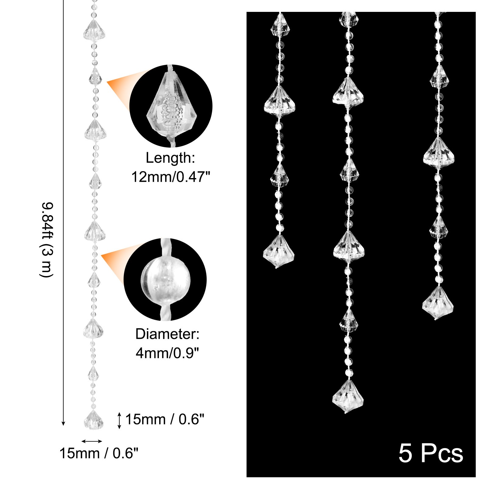 5Pcs Acrylic Crystal Garland Strands Diamond Bead String Hanging (3m/9.84ft) gallery
