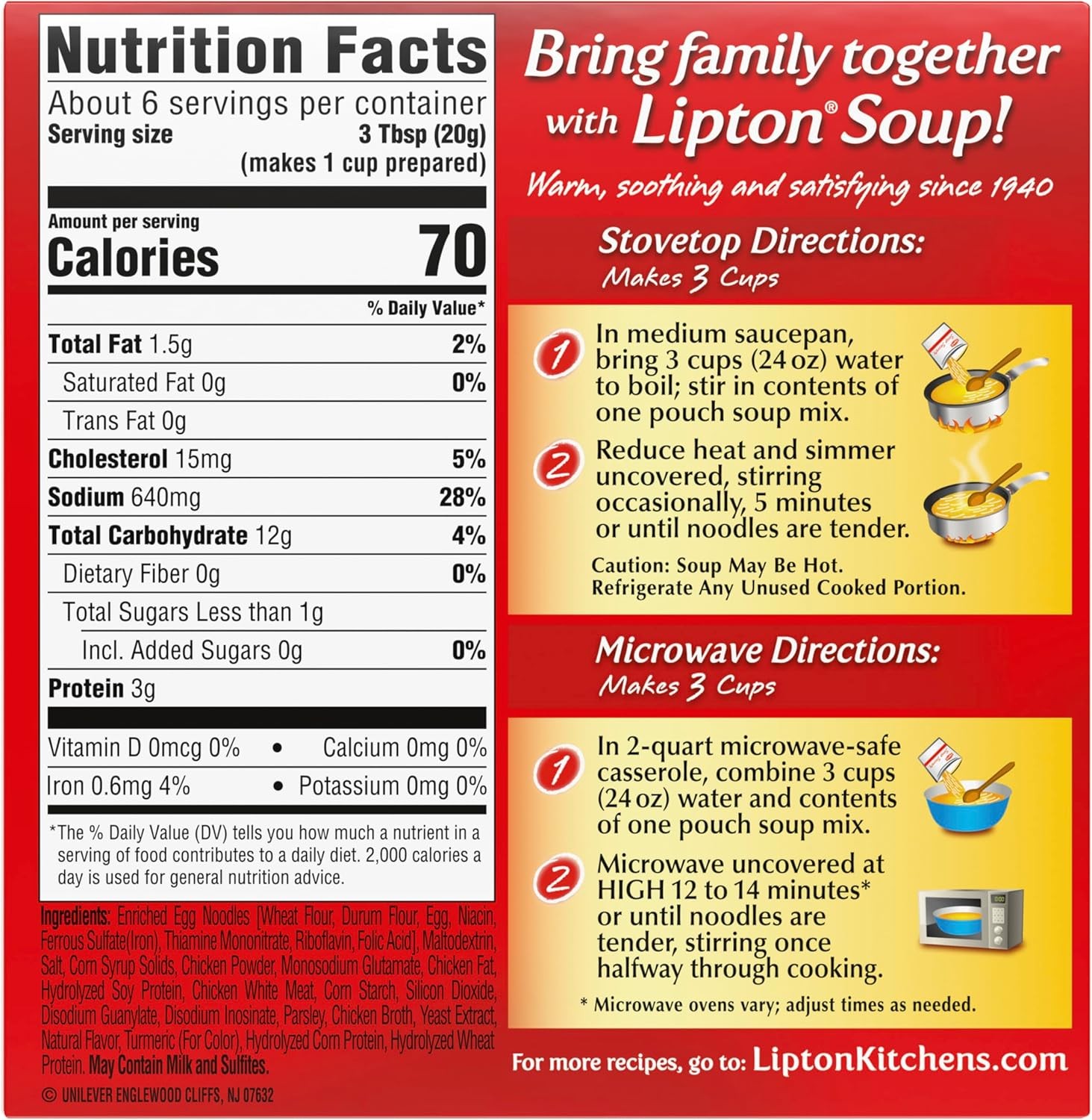 Lipton Instant Soup Mix Chicken Flavor Noodle For a Warm Cup of Soup Cooks in 5 gallery