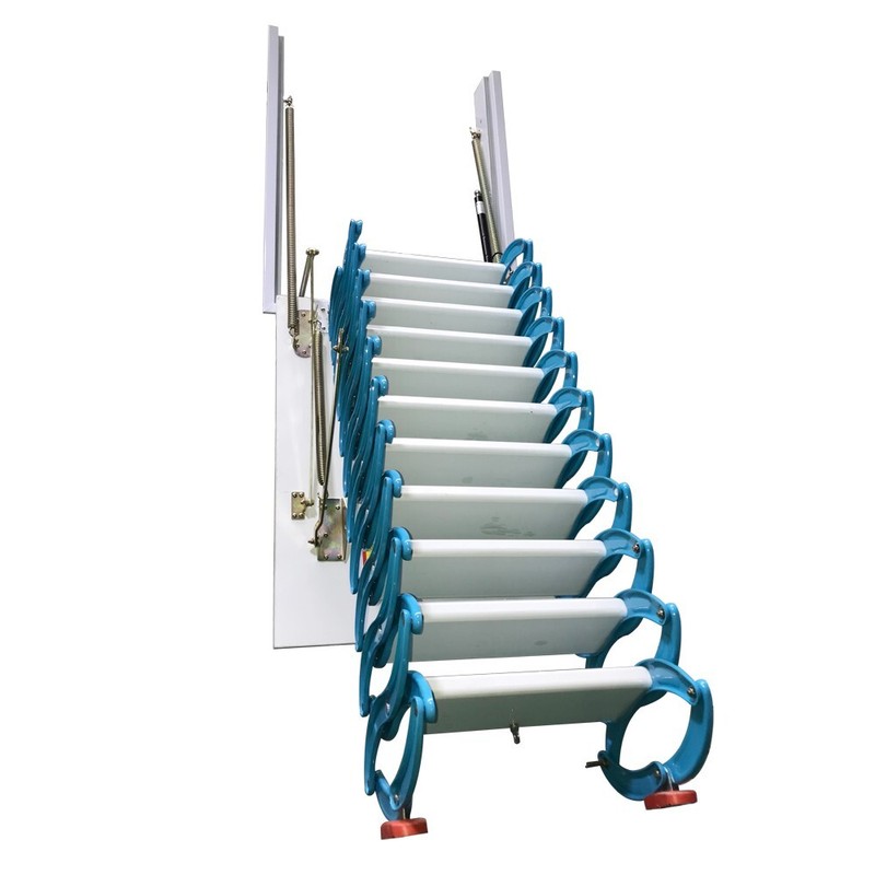 Blue Side-mounted Loft Wall Ladder Stairs Concealed Penthouse Retractable Foldin gallery
