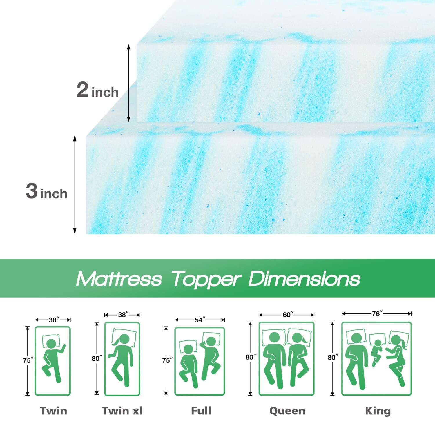 2" 3" Mattress Topper,Comfortable Memory Foam Bed Topper,King Full Queen Size gallery