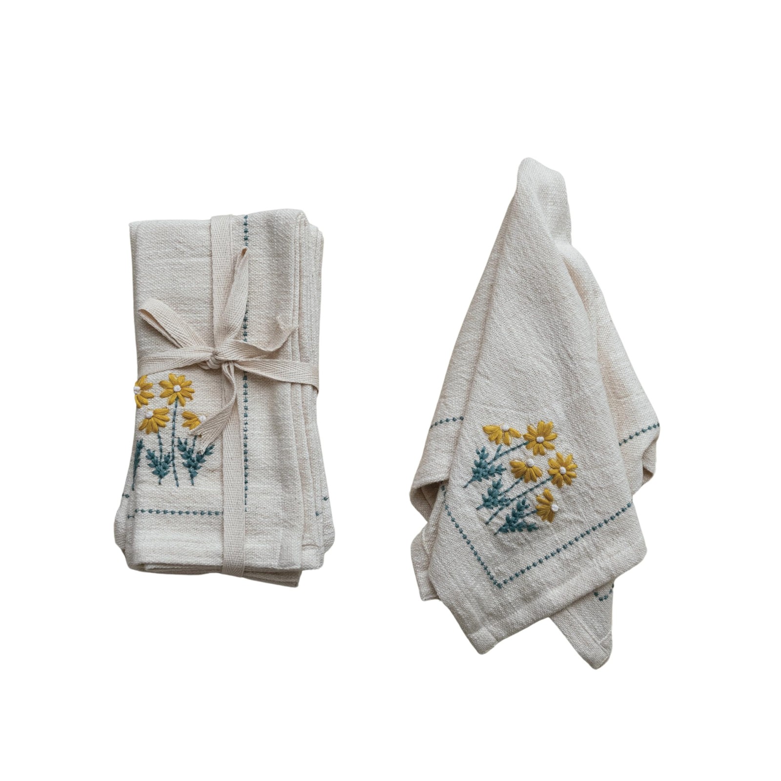 Creative Co-Op Floral Hand-Embroidered Cotton Napkins, Multicolor, Set of 4 gallery