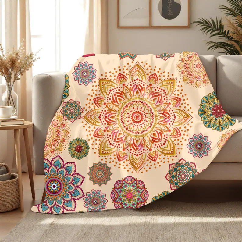 Boho Mandala Pattern Blanket Soft Plush Throw Cozy gallery