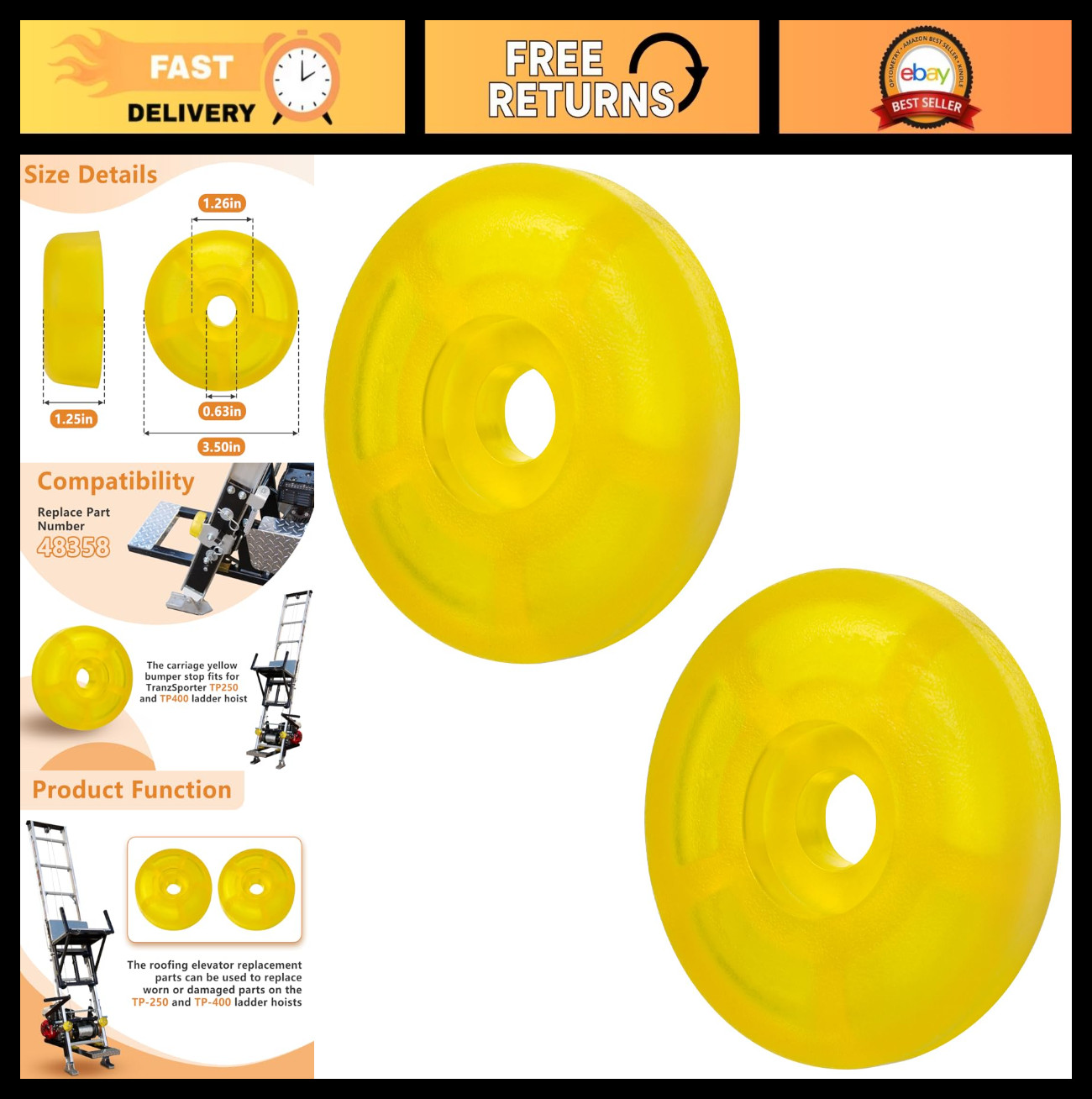 Carriage Stop Roller Yellow Bumper Replacement Parts for Ladder Hoist - 2 Pack gallery
