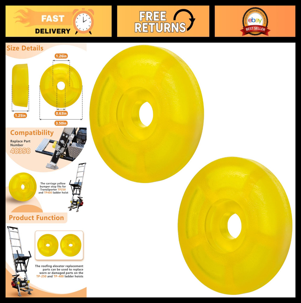 Carriage Stop Roller Yellow Bumper Replacement Parts for Ladder Hoist - 2 Pack