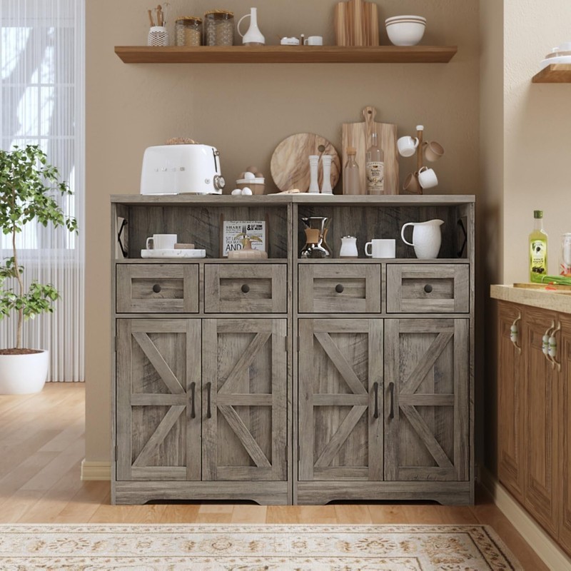 Charming Rustic Grey Storage Hutch with Open Shelf & Easy Assembly - 42.5 Inches gallery