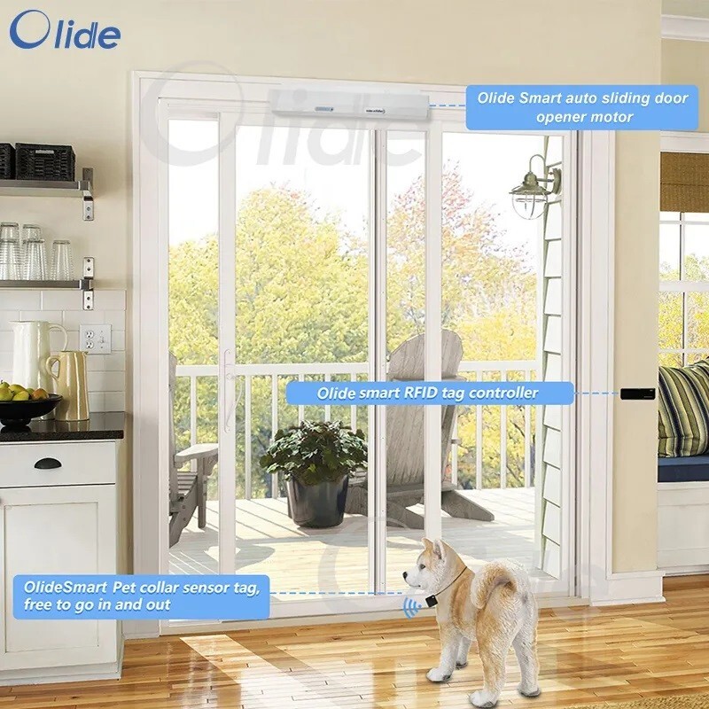 OlideSmart Automatic Residential Sliding Door Opener with Pet Collar Sensor Tag gallery