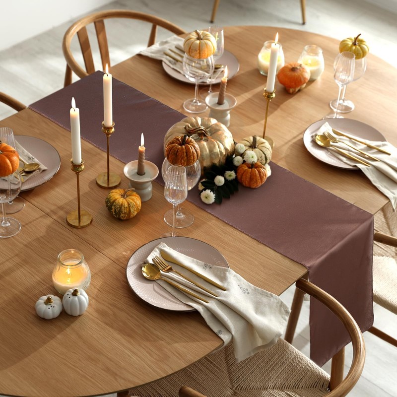 24 PCS Satin Table Runner Bulk 12x108 Inch Brown Fabric Tablecloth Wedding gallery