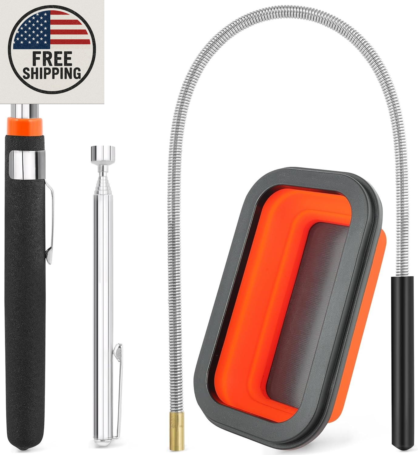 4-Pack Magnetic Pick-Up Tool Set with Tray | Telescoping & Flexible Magnet Kit gallery
