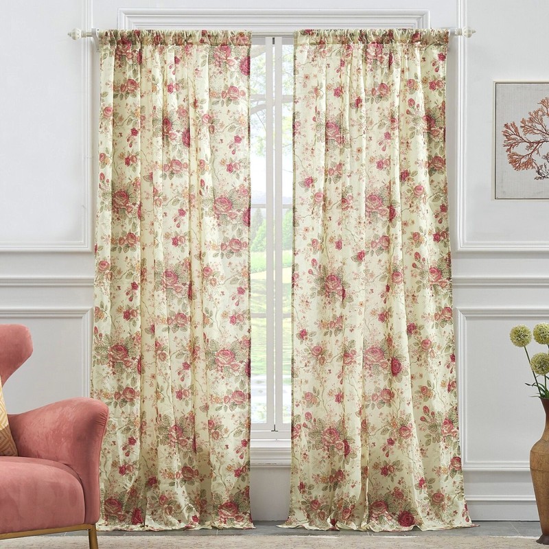 ANTIQUE ROSE 84x84 WINDOW PANELS : CHIC CREAM YELLOW SHABBY ROSES VINTAGE WINDOW gallery