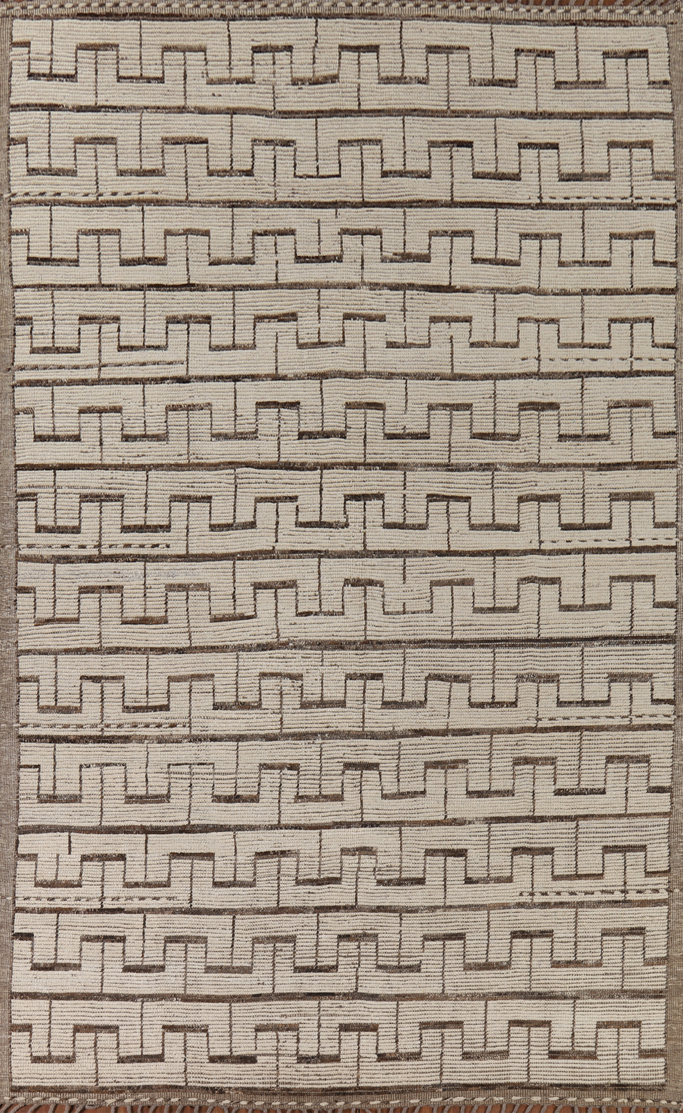 All-Over Wool Handmade Moroccan Modern Area Rug 8x12 Ivory/ Brown Room Size Rug gallery