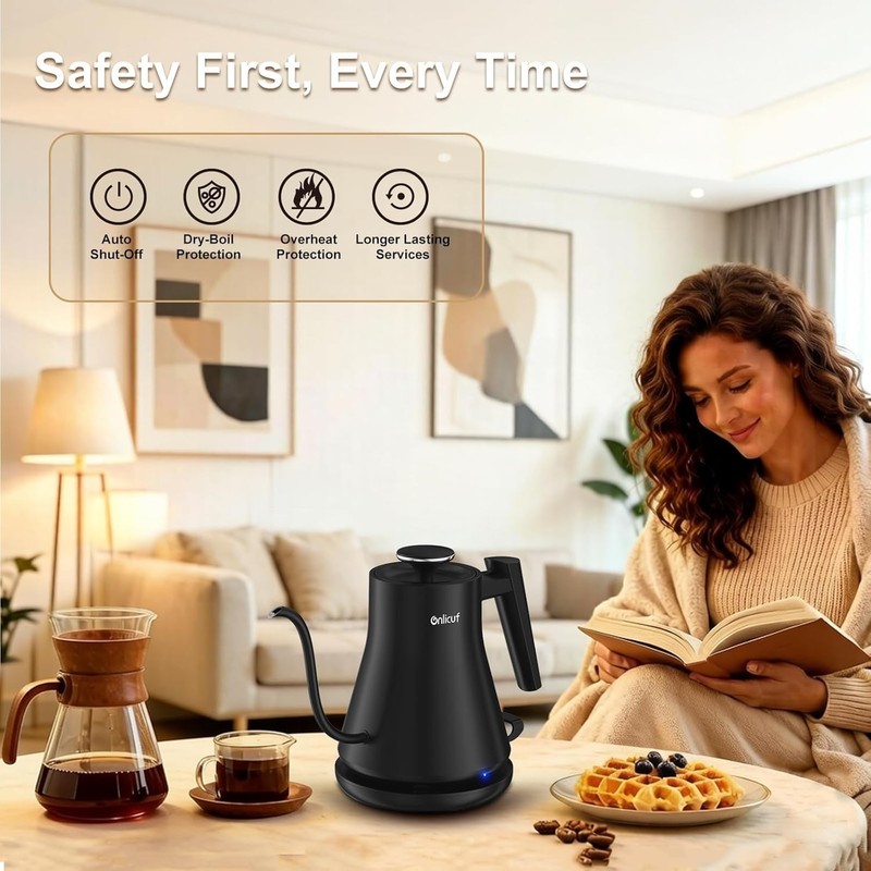 Sleek 1000W Gooseneck Electric Kettle - 0.8L Leak-Proof Design for Tea & Coffee gallery