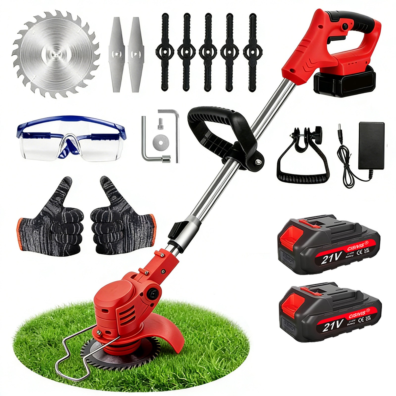 21V Electric Cordless Grass Trimmer Strimmer Garden Edger Cutter w/ 2 Battery gallery
