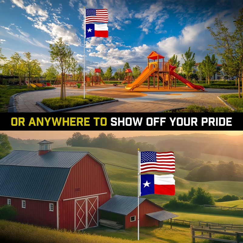 25 Ft Telescoping Flagpole Silver & American and Texas Flags Emb 300D 3x5Ft gallery