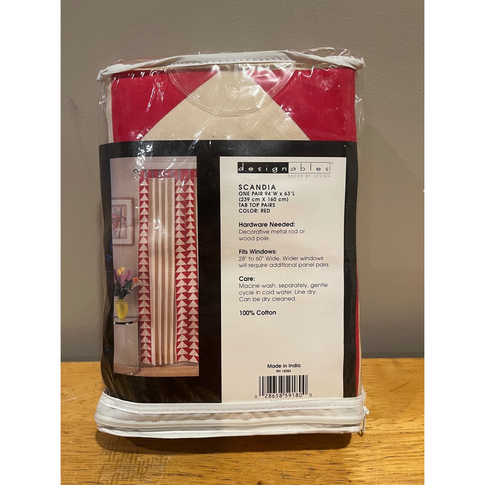 Designables Scandia Red Retro 80s Triangle Curtain Panels Pair 94x63 Tab Top gallery