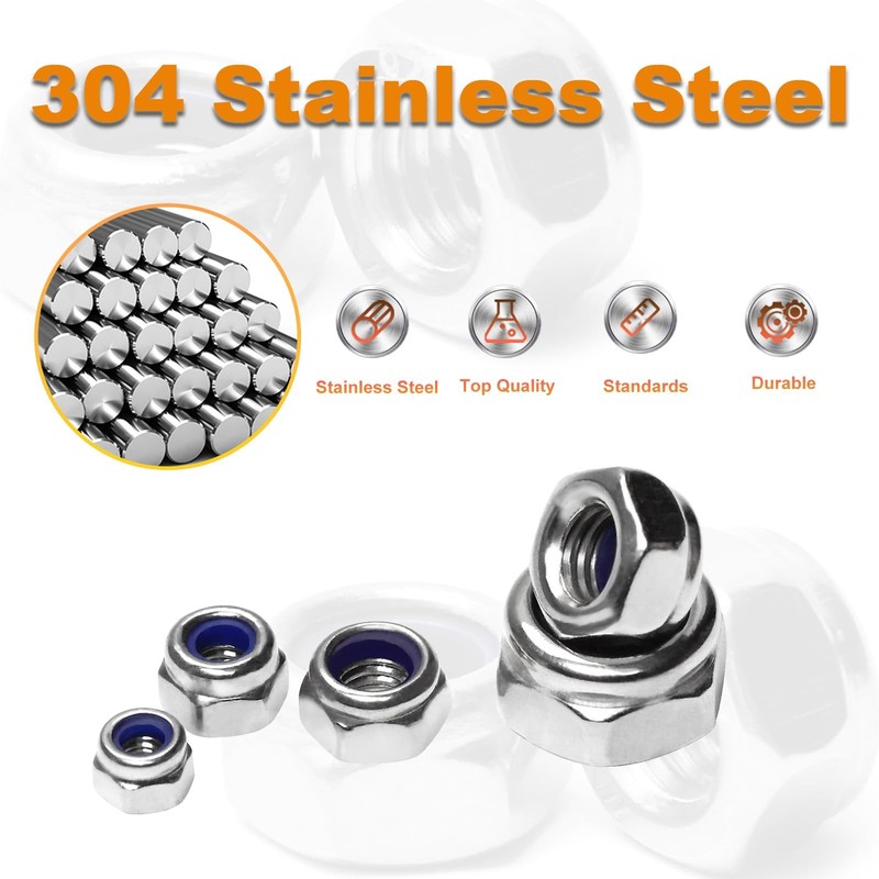 100PCS M4 Locknuts Metric Nylon Inserted Hex Lock Nuts Self-Lock M4, Silver gallery